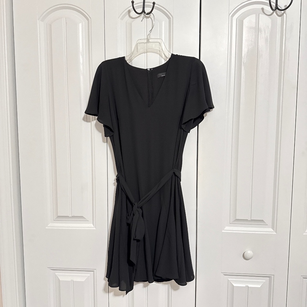 WHBM flutter sleeve godet dress in black